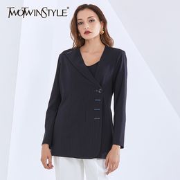Oversized Blazer For Women Notched Collar Long Sleeve Striped Hit Color Designer Coats Female Fashion Clothing 210524