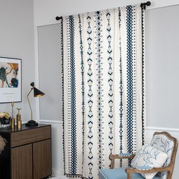 Curtain & Drapes Cotton And Linen Printing Bohemian Style Black Tassel Kitchen Bedroom Living Room Bay Window Curtains