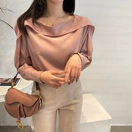 Satin Women OL Solid High Quality Chic Loose Office Lady Large Size Tops Pullovers Streetwear Stylish Blouses 210421