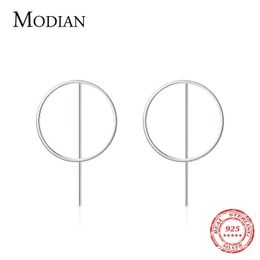 Minimalist Simple Circle Silver Drop Earrings Real 925 Sterling Line Fashion Dangle Ear For Women Party Jewellery 210707
