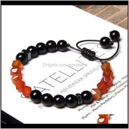 Bracelets Jewelrynatural Faceted Red Agates Beads Braided Bracelet Round Tiger Eye & Onyx Stone Charm Jewellery For Women Men Gifts Beaded, Str