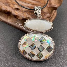 White Mother Of Pearl Paua Abalone Shell Inlay Handmade Oval Pendant Necklace with Natural Lapis Rose Quartz Agate Gemstone Cabochon Necklaces Fashion Jewellery