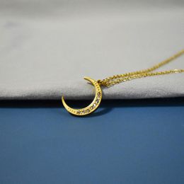 Pendant Necklaces 2021 Simple Crescent Moon Necklace Plain Half Crystal For Women Stainless Steel Fashion Jewellery