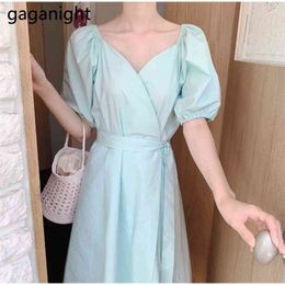 Sweet Women Solid Maxi Dress Short Sleeves V Neck Slim Bodycon Casual Dresses Femme Robe Summer Vestidos Lace Up 210601