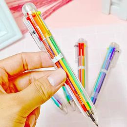 Creative multi color six color ball point pen transparent pen holder multi function oil pen factory student learning stationery