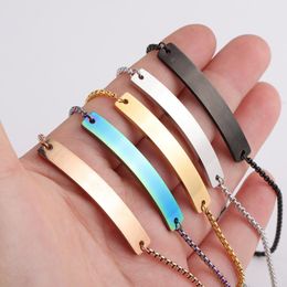 stainless blank tags Canada - Charm Bracelets Stainless Steel Blank Bend Strip Bracelet Metal Rectangle Tag Adjustable Chain Mirror Polished Wholesale 5pcs