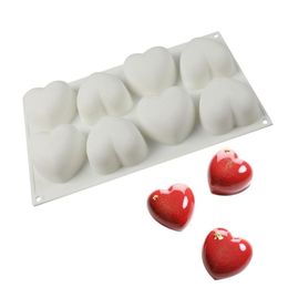 french chocolates Canada - Baking & Pastry Tools 8 Hearts White Mousse Cake Mold Valentine's Day Chocolate Jelly Decorating Tool French Dessert Silicone