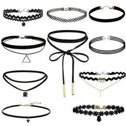 Fashion Black Punk Gothic Choker Necklaces for women Flower Velvet Lace Chokers Lady Geometric Collar Necklace Jewelry