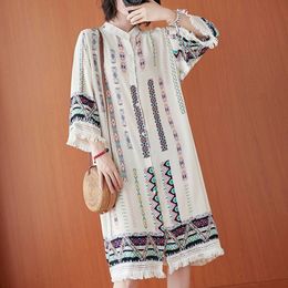 Oversized Women Casual Shirt Dress New Arrival Vintage Style Stand Collar Tassel Loose Female Knee-length Dresses S3484 210412