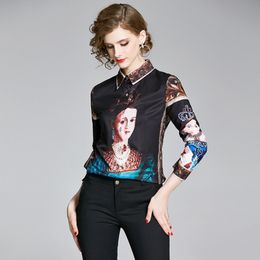 Vintage Character Pattern Printed Blouse Women Spring Long Sleeve Casual Tops and Blouses Elegant Ladies Blusas Shirts 210514