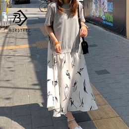 Spring Summer Women Plus Size 5XL Ladies T-Shirt Patchwork Graffiti Print Robe Fake Two Piece Dress D08110R 210416