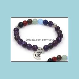 Beaded, Strands Bracelets Jewelry 8Mm Vg24 Elastic Adjusted Charm Nature Stone Lotus Buddha Head Chakra Reiki Agate Onyx Bracelet Drop Deliv