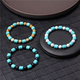 Tube Turquoises stone Beads Blue Charm Bracelet for Women Men Lucky Energy Jewellery Gifts