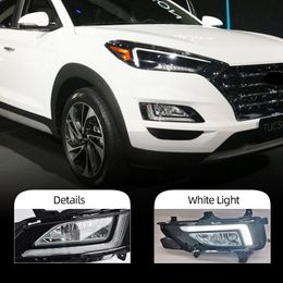 1Pair Car DRL For Hyundai Tucson 2019 2020 LED fog lamp cover daytime running lights with yellow turn signal Daylight