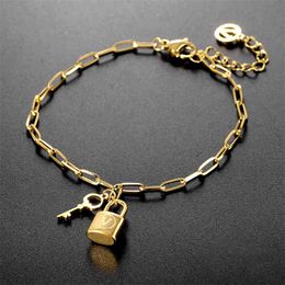 stainless steel lock v letter bracelets for women gold chain key charms bracelet luxury brand original quality jewelry5ynacategory