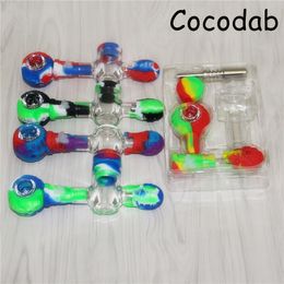 2pcs Silicone Nectar kit Concentrate smoke Pipe with GR2 Titanium Tip Dab Straw Oil Rigs smoking hand pipes