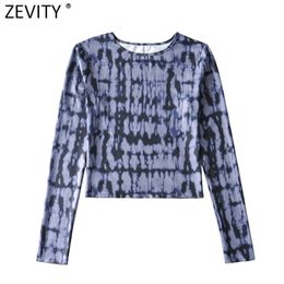Women O Neck Long Sleeve Abstract Print Chic Camis Tank Ladies Knitted Slim Short T-shirt Casual Crop Tops LS7647 210416