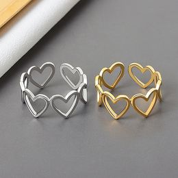 Women Girl Hollow Heart Open Ring Gift for Love Girlfriend Gold Silver Fashion Jewellery Accessories High Quality