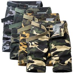 Men's Summer Shorts Plus Size Camouflage Military Cargo for Men Knee Length Casual Cotton Short Pants pantalon corto 210714