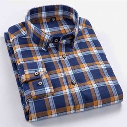 High Quality 100% Cotton Autumn Long Sleeves Shirts Turn-down Collar Casual Comfortable Plaid Male Tops Plus Size S-8XL 210721
