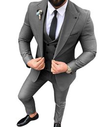 Men Suits 3 Pieces Slim Fit Casual Groomsmen Army Green Champagne Lapel Business Tuxedos for Formal Wedding(Blazer+Pants+Vest) X0608