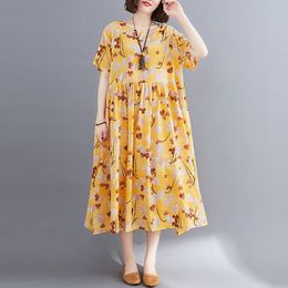 Oversized Women Cotton Linen Long Dress New Arrival Summer Arts Style Vintage Print Loose Female Casual Dresses S3248 210412