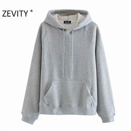 Women Fashion Front Pocket Casual Loose Fleece Hoodies Femme Basic Chic Autumn Hooded Pullover Leisure Tops S437 210420