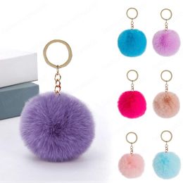 16 Colours Fluffy Fur Keychain Soft Faux Rabbit Fur Ball Car Keyring Pompom Key Chains Women Bag Pendant Jewellery Gifts