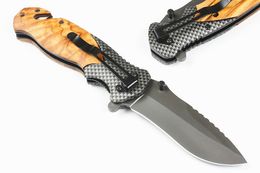 Flipper folding knife 440C Grey Titanium Coated Drop Point Blade Steel + wood Handle Folder knives EDC Tools