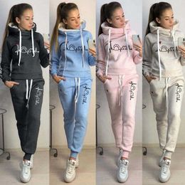 Two Piece Sets Casual Tracksuit Women Hooded Pullover Hoodies and Pants Suit Outfits Female Sweatshirts Autumn Spring Tracksuits 210930