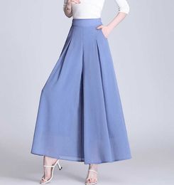 summer Large Size Women Chiffon Pants High Waist Elastic Casual Loose Wide Leg 210531