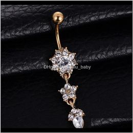 & Drop Delivery 2021 1Pcs Crystal Bell Fashion Sexy Button Dangle Flower Rings Piercing Navel Body Jewellery Oahk 1F2Se