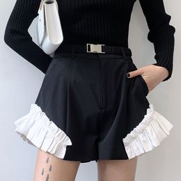 Black Stitching Design Trendy Women's Clothing European Vacation Summer High Waist Short Hem Pleated 16W869 210510