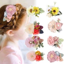 8 Styles Ins Cute Girl Hair Accessory Barrettes Imitation Flower Beads Crystal Decoration Accessories kids Jewelry Birthday Party Gift Clipper