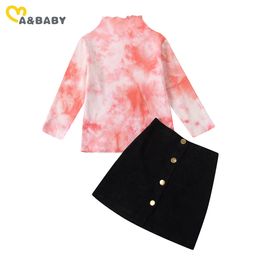 1-6Y Autumn Spring Toddler Kid Girls Clothes Tie Dye Long Sleeve Knitted Sweaters Buttons Skirts Children Costumes 210515