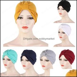 Beanie/Skl Caps Hats & Hats, Scarves Gloves Fashion Aessories Trendy Solid Color Lady Turban Bonnet Soft Stretch India Wrap Head Scarf Knot