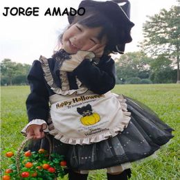 Spring Kids Girls Halloween Cosplay Dress Cartoon Mouse Letter with Apron+Cap Princess Party Perform Clothes E1036 210610