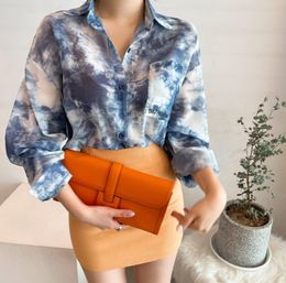 Long Sleeve Pockets Casual Chiffon Blouse harajuku Shirts Summer Vintage Tops Blooming Print Loose Elegant Women shirt 305E 210420