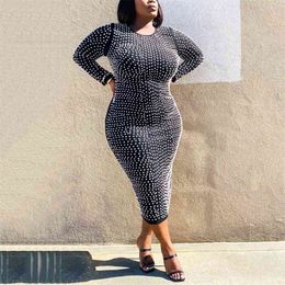 African 4XL 5XL Big Size Beaded Dress Bodycon High Waist Back Split Mid Calf Elegant Evening Party Night Dinner Sexy Dresses 210510