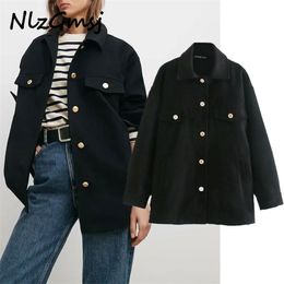 Jacket women black oversize Woollen jacket loose overcoat Spring coat Female streetwear thick Jackets outerwear Tops 210628