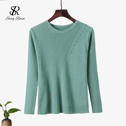 Women Korean Knitted Sweater Autumn Winter O Neck Long Sleeve Elastic Slim Pullovers Korean Warm Streetwear Jumper 210419