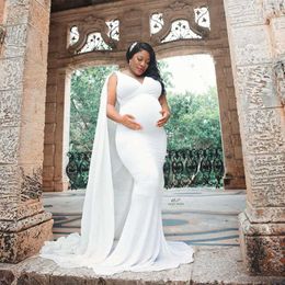Elegant V Neck Maternity Dresses for Photo Shoot Long Maxi Gown Pregnancy Dress Maternity Photography Dresses With Chiffon Shawl Q0713