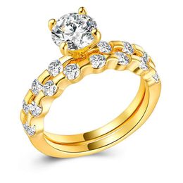 Cubic zircon Diamond Combination Finger Ring silve gold engagement wedding rings couple women fashion jewelry