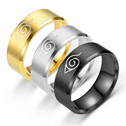 New Leaf Ring Konoha Uzumaki Symbal Sign Sasuke Itachi Ninja Fashion Titanium Steel Anime Jewelry Cosplay Women Men Gifts G1125