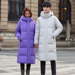 Purple Men and Women Quilted Winter Coat Men's Thick Winter) X-Long Warm Hooded Lovers Down Jackets Brand Clothing 211129