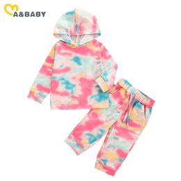 6M-4Y Infant Baby Girl Boy Clothes Set Autumn Tie Dye Hooded Tops Pants Outfits Toddler Kid Clothing 210515