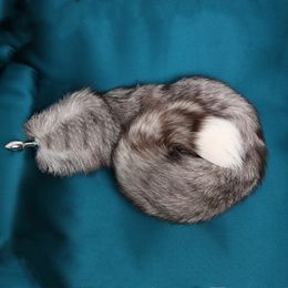 70cm/27.5" - Real Genuine Silver Blue Fox Fur Tail Plug Metal Stainless Butt Toy Plug Insert Anal Sexy Stopper