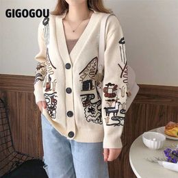 GIGOGOU Oversized Women Cardigan Sweater Spring Autumn Long Sleeve Knitted Outwear Embroidery Coat for Jumper Top 211011