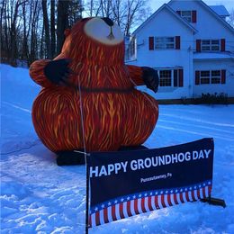 Dark Yellow Inflatable Balloon Marmota With LED and CE Blower For Parade or Nightclub Groundhog Day Decoration