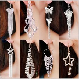 Mix Tassel Dangle Chandelier Earrings Exaggerated Super Long Rhinestone S Windmill Fringe Ear Wire Drop Earings Korean Jewelry Bulk